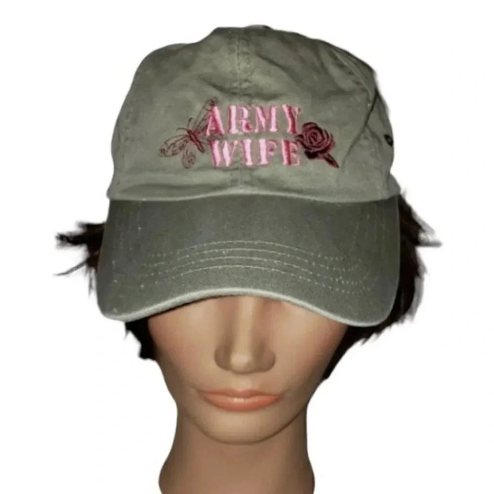 Unbranded Army Wife Baseball Cap OSFM Sage Green Embroidered Rose‎ Dragonfly Hat
